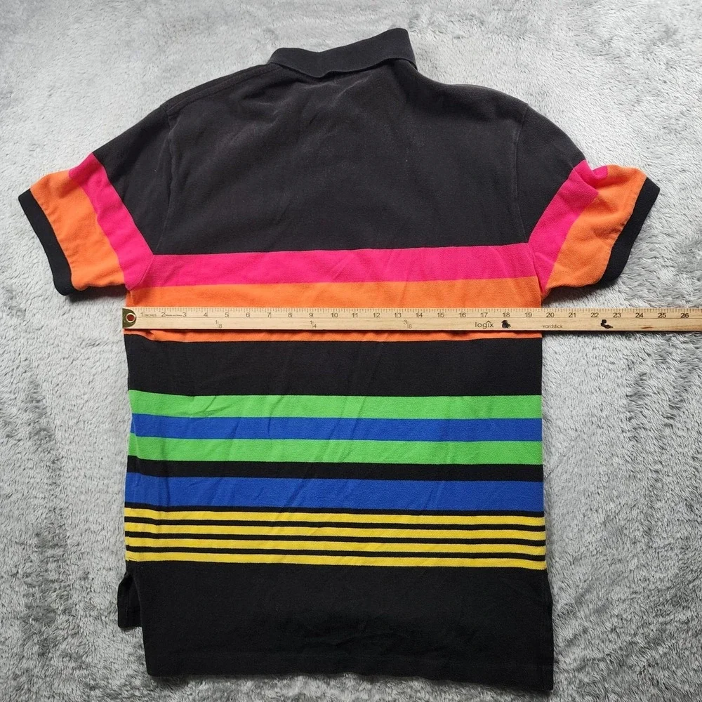 Polo Ralph Lauren Polo Shirt Mens Medium Black Rainbow Stripe Cotton Preppy